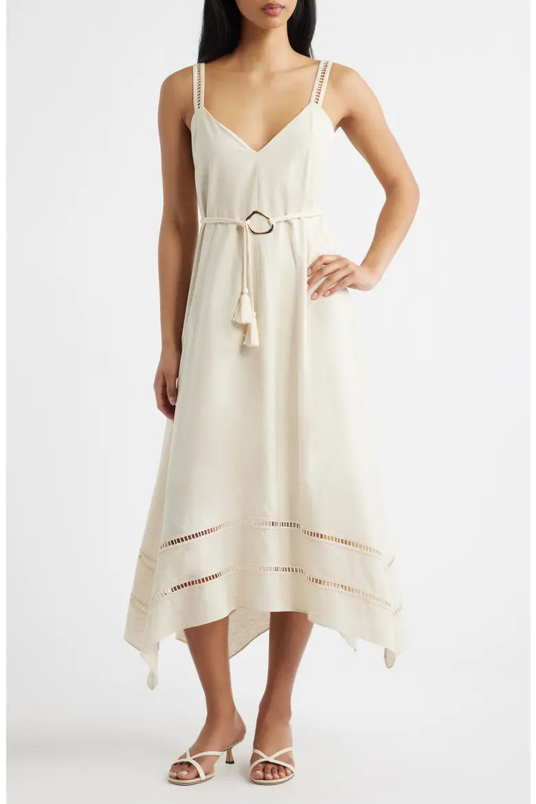 Ladder Stitch Detail Handkerchief Hem Cotton & Linen Dress (Women) | Nordstrom | Nordstrom