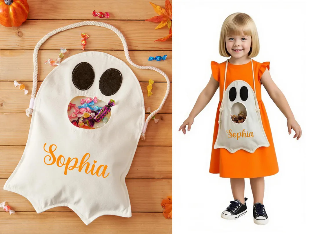 Handmade Ghost Candy Bag, Kids Halloween Trick-or-treat Tote, Personalized Halloween Bag, Hallowe... | Etsy (US)