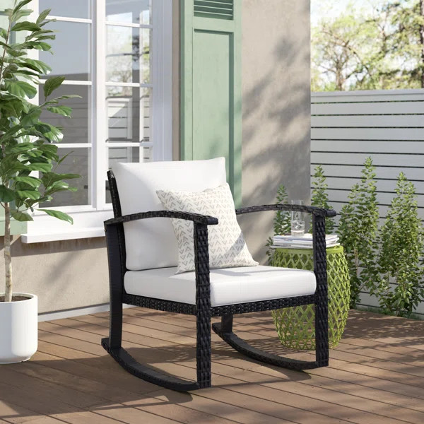Outdoor Cummington Rocking Wicker/Rattan Chair with Cushions | Wayfair North America