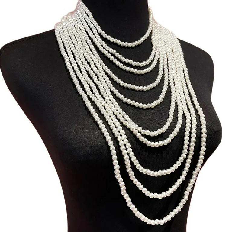 Vintage Pearls Chain Multilayer Necklace for Party Masquerades Proms | Walmart (US)