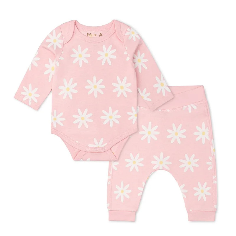 M+A by Monica + Andy Organic Cotton Gender Neutral First Moves Bodysuit + Groove Pant Set, Sizes ... | Walmart (US)