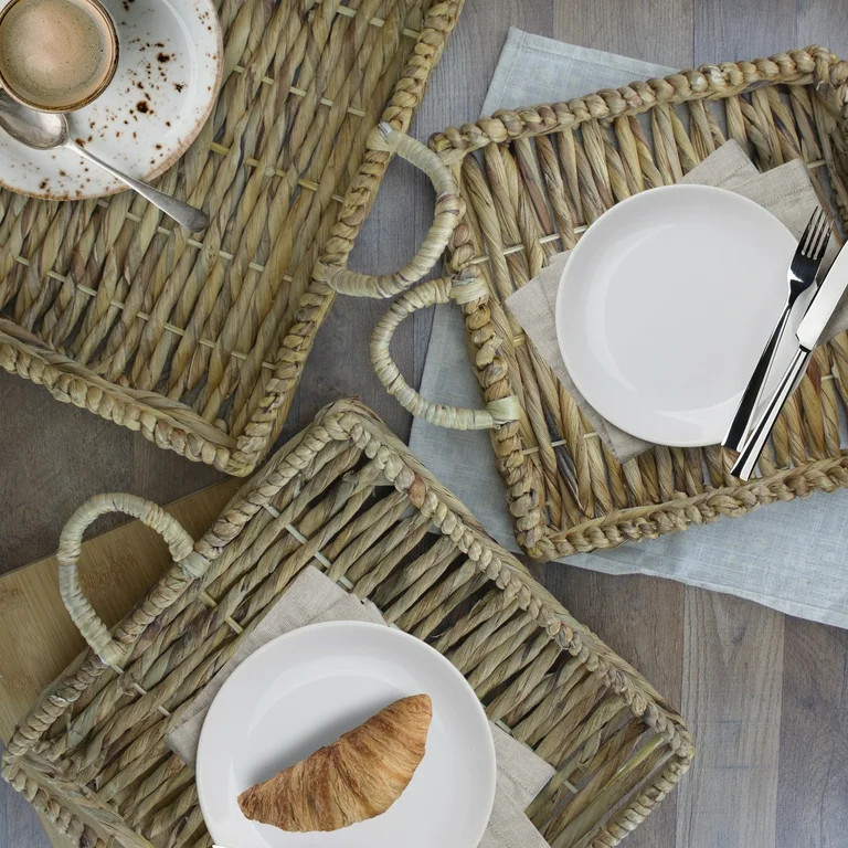 Northlight Set of 3 Square Natural Woven Water Hyacinth Serving Trays with Handles 16" | Walmart (US)