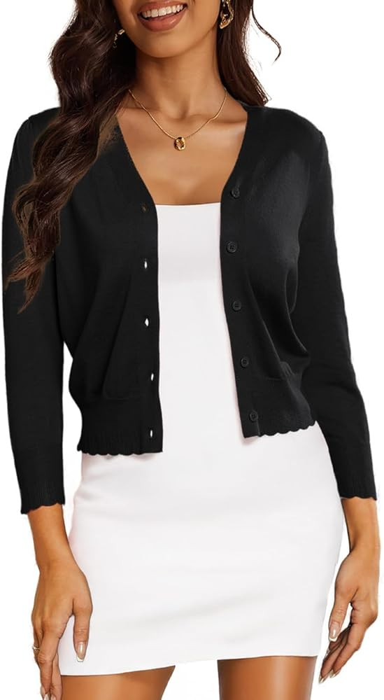 CPOKRTWSO Women's Cropped Cardigan 3/4 Sleeve Bolero Shrug for Dresses Lightweight Open Front But... | Amazon (US)