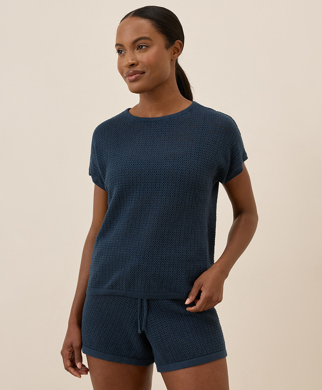 Women’s Beachside Linen Crochet Short Sleeve Top made with Organic Cotton | Pact | Pact Apparel