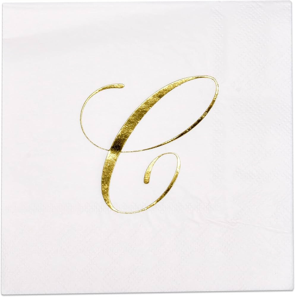 Gift Boutique 100 Gold Monogram Cocktail Napkins Letter C Disposable Paper Pack Elegant Metallic ... | Amazon (US)