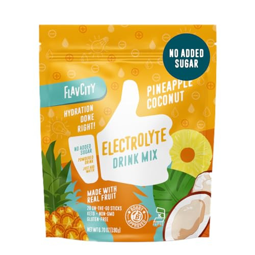 FlavCity Pineapple Coconut Electrolytes Powder Packets - 28 Hydration Packets - No Added Sugar - Hydration Powder with Real Fruit & Unrefined Sea Salt - Keto & Gluten-Free (28 Stick Packs) | Amazon (US)