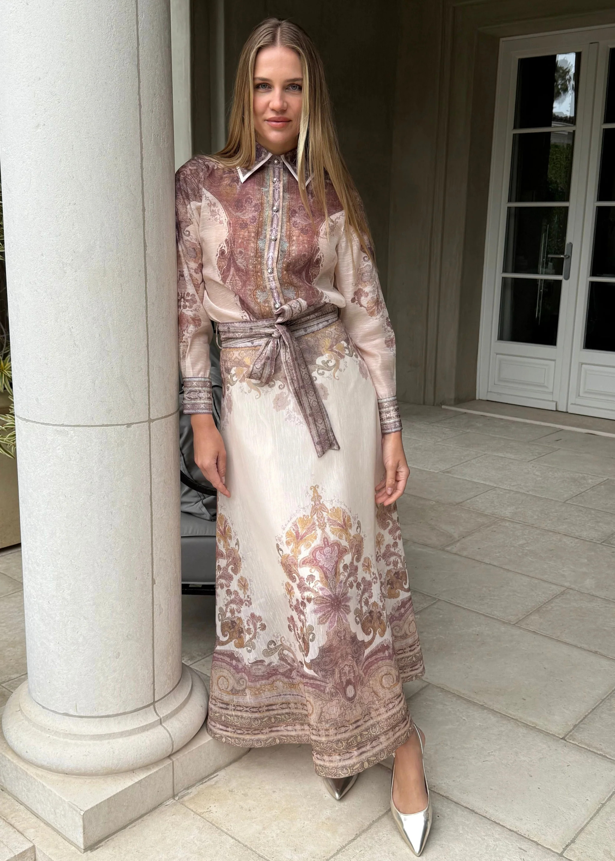 Katherine Long Sleeve Button Down Top - Pink and Brown | Benaar La