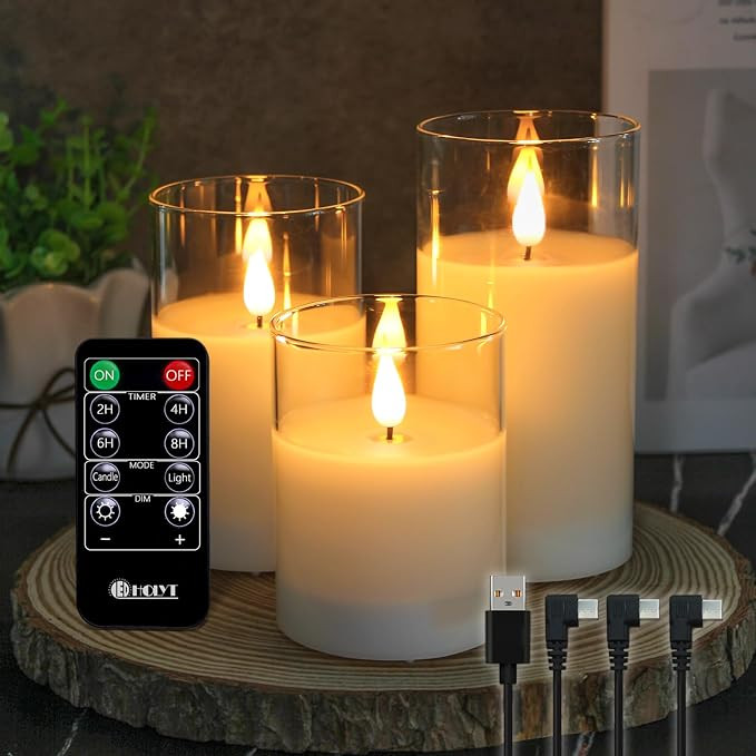 Glass Rechargeable LED Flickering Flameless Candles with Remote and Timer | Amazon (US)