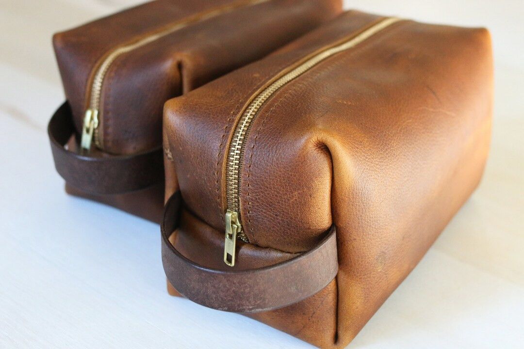 Men's Leather Dopp Kit Travel Cosmetic Toiletry Bag | Etsy (US)
