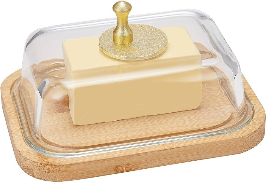 BTWD Glass Butter Dish with Lid for Countertop and Refrigerator, Large Butter Keeper Container Storage with Handle for Fridge, Butter Holder for Counter, Butter Tray Covered Butter Dishes with Lid | Amazon (US)