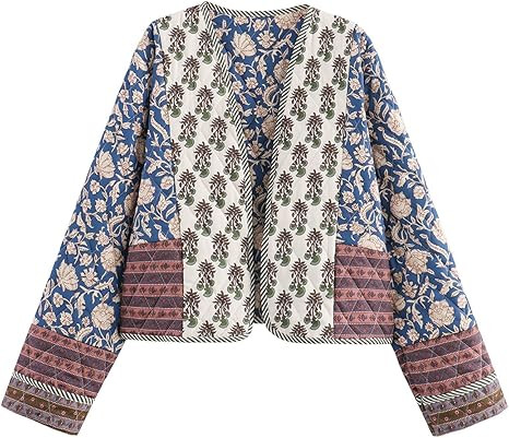 Flygo Women Cropped Puffer Jacket Cardigan Floral Printed Quilted Coats Lightweight Open Front Cr... | Amazon (US)
