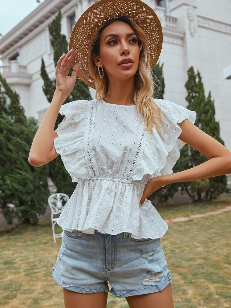 Ruffle Trim Schiffy Peplum Blouse | SHEIN