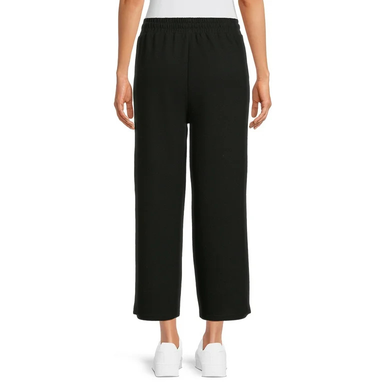 Time and Tru Women’s Mid-Rise Brushed Hacci Pull-on Cropped Wide Leg Pants | Walmart (US)