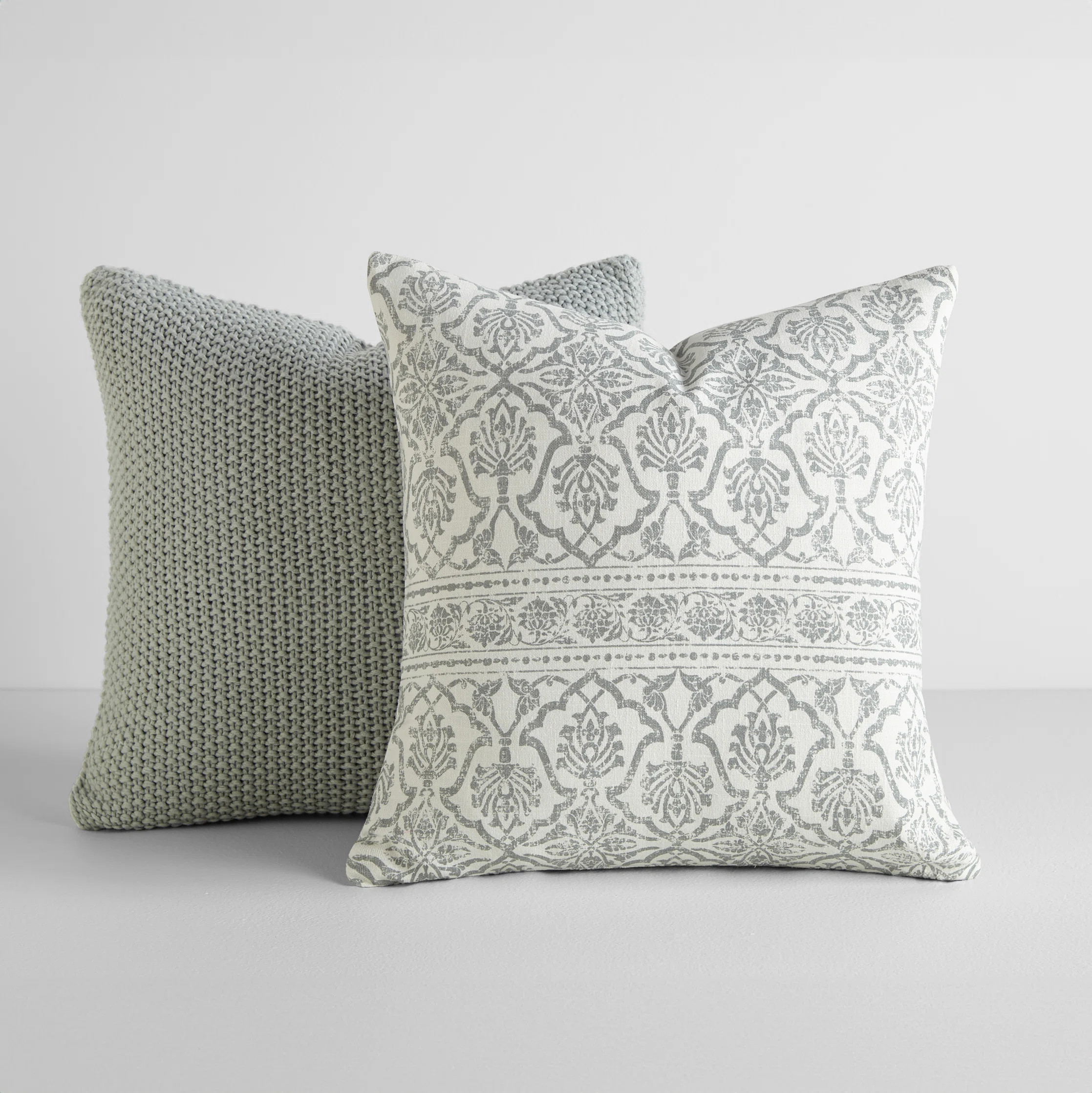 2-Pack Decor Throw Pillows Seed Stitch Knit with Cotton Patterns in Antique Floral | Wayfair North America