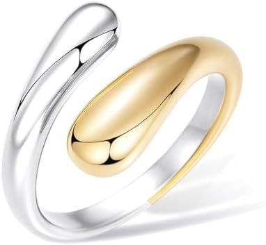 Non Tarnish Gold Chunky Rings for Women, 14K Gold Plated Statement Dome Rings Stacking Silver, Ad... | Amazon (US)