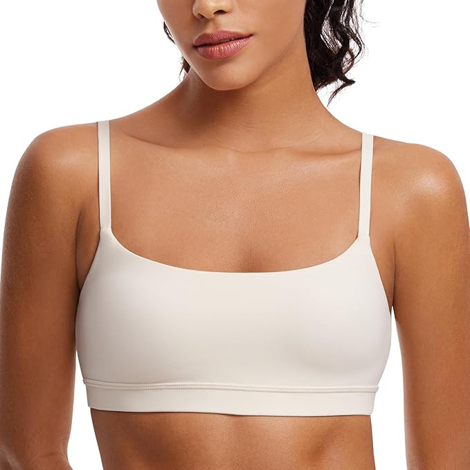 CRZ YOGA Womens Butterluxe Adjustable Spaghetti Strap Sports Bra - Scoop Neck Wireless Padded Bra... | Amazon (US)