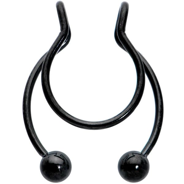 Black Clip On Horseshoe Circular Barbell Nipple Ear Septum Ring | Body Candy