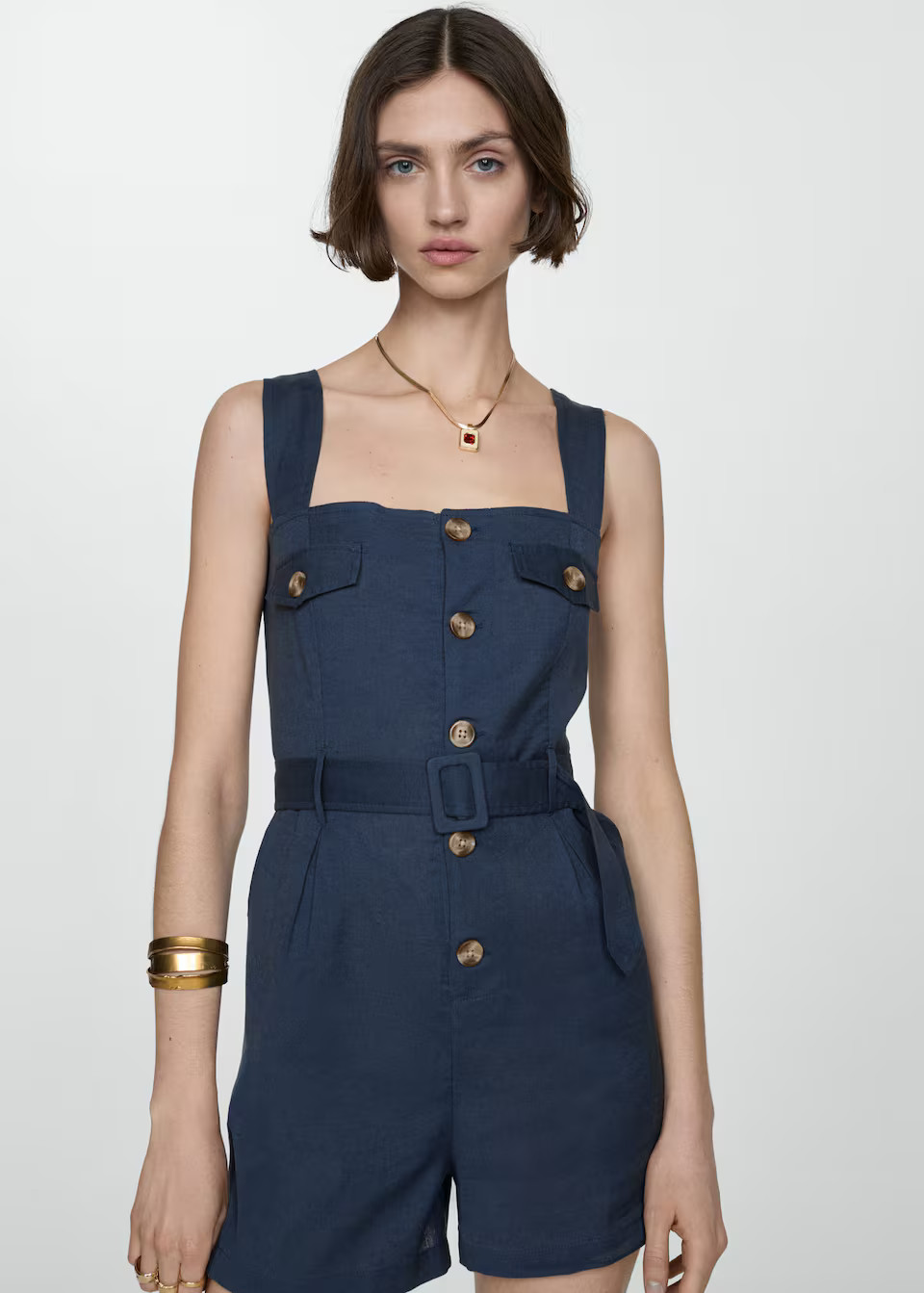 Short jumpsuit with buttons -  Women | Mango USA | MANGO (US)