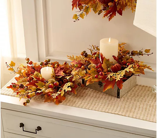 Set of 2 16" Velvet Pumpkin and Leaf Wreaths by Valerie | QVC