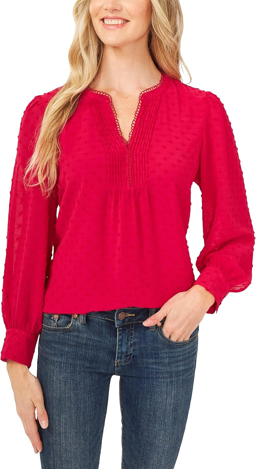 CeCe Long Sleeve Clip Top V-Neck Blouse with Pin Tucks | Amazon (US)