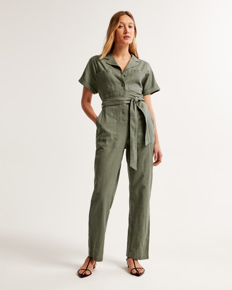 Women's Linen-Blend Utility Jumpsuit | Women's Dresses & Jumpsuits | Abercrombie.com | Abercrombie & Fitch (US)