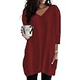 Womens Tunic Tops for Leggings with Pockets Vneck 3/4 Length Sleeve Shirt Casual Long T-Shirts S-... | Amazon (US)