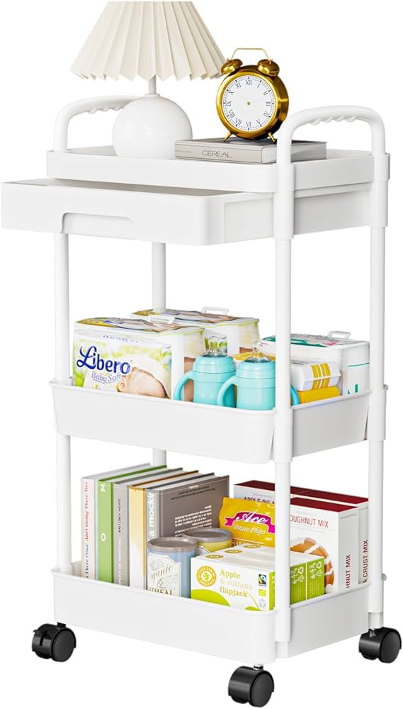 YKLSLH 3-Tier Rolling Cart wiht Drawer, Multifunctional Utility Cart Craft Art Cart Trolley Organ... | Amazon (US)