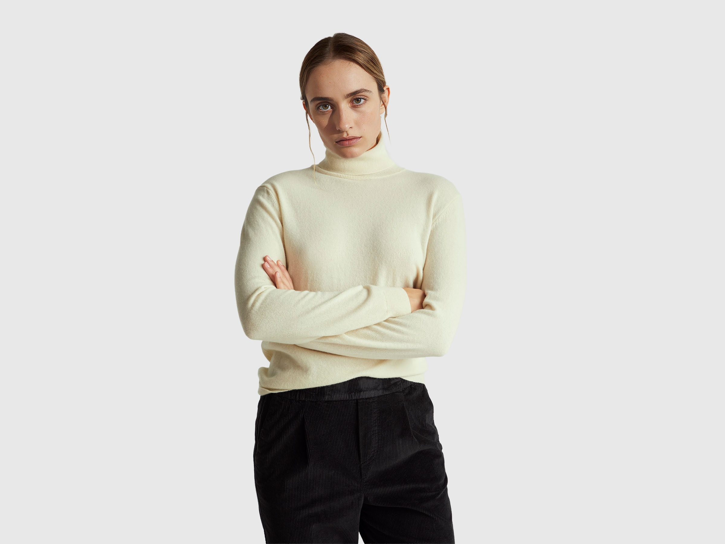 Cream turtleneck sweater in pure Merino wool - Creamy White | Benetton | Benetton (EU)