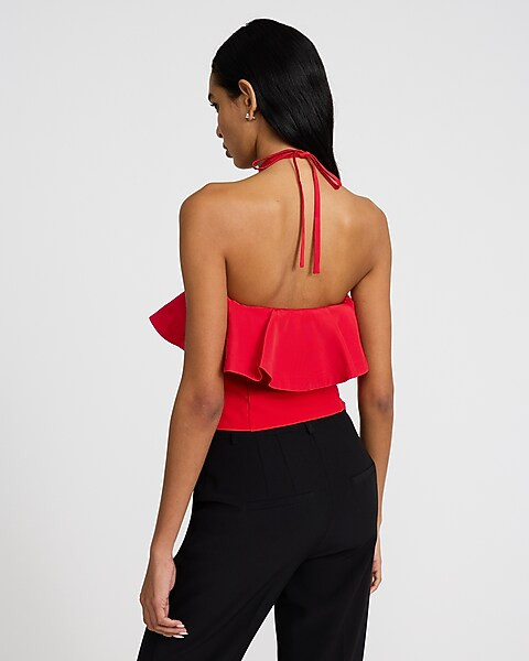 Halter Neck Ruffled Tailored Top | Express