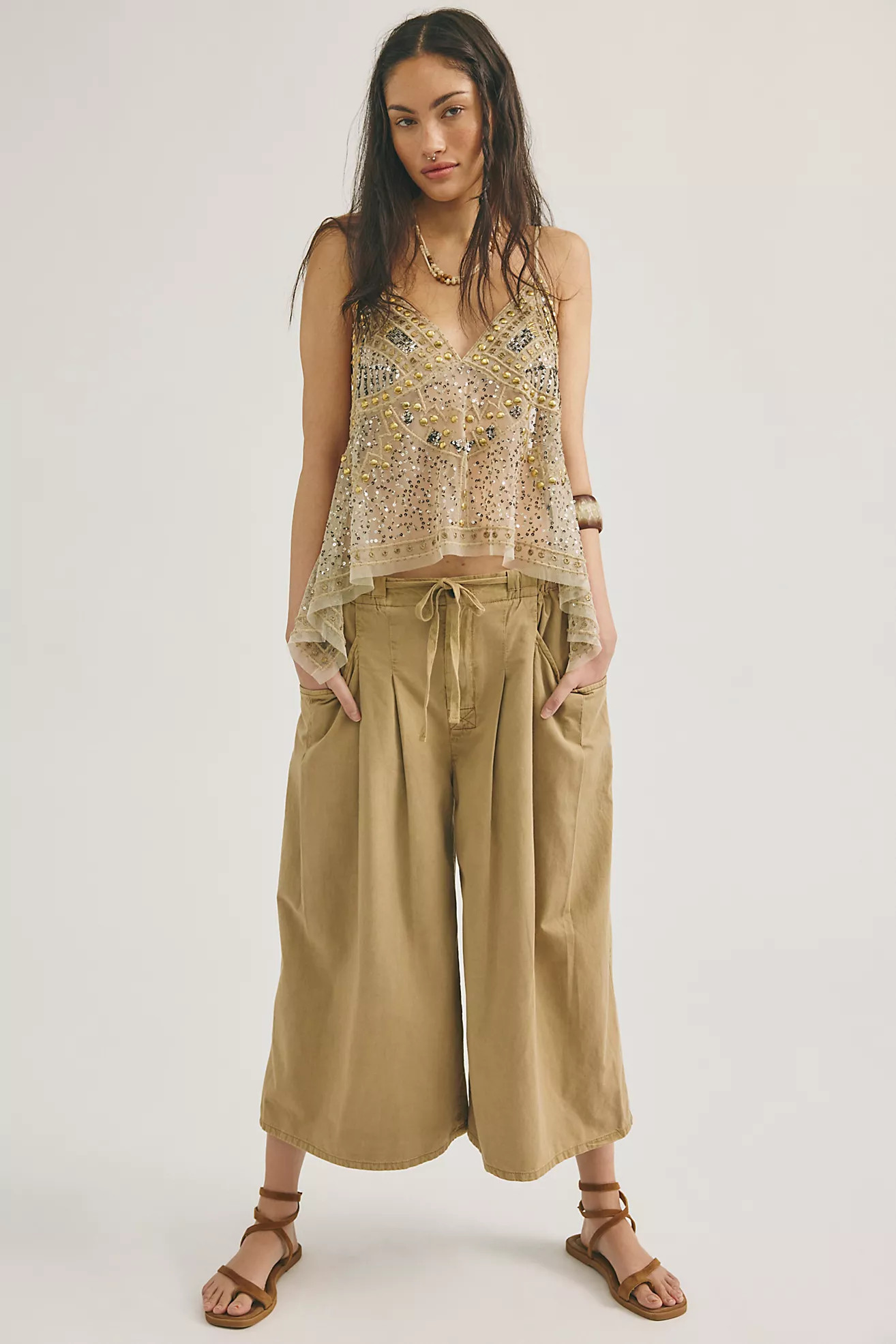 Telluride Wide-Leg Crop Pull-On Solid Pants | Free People (Global - UK&FR Excluded)