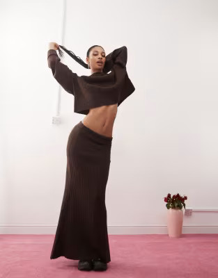 COLLUSION knitted ribbed maxi skirt in brown | ASOS (Global)