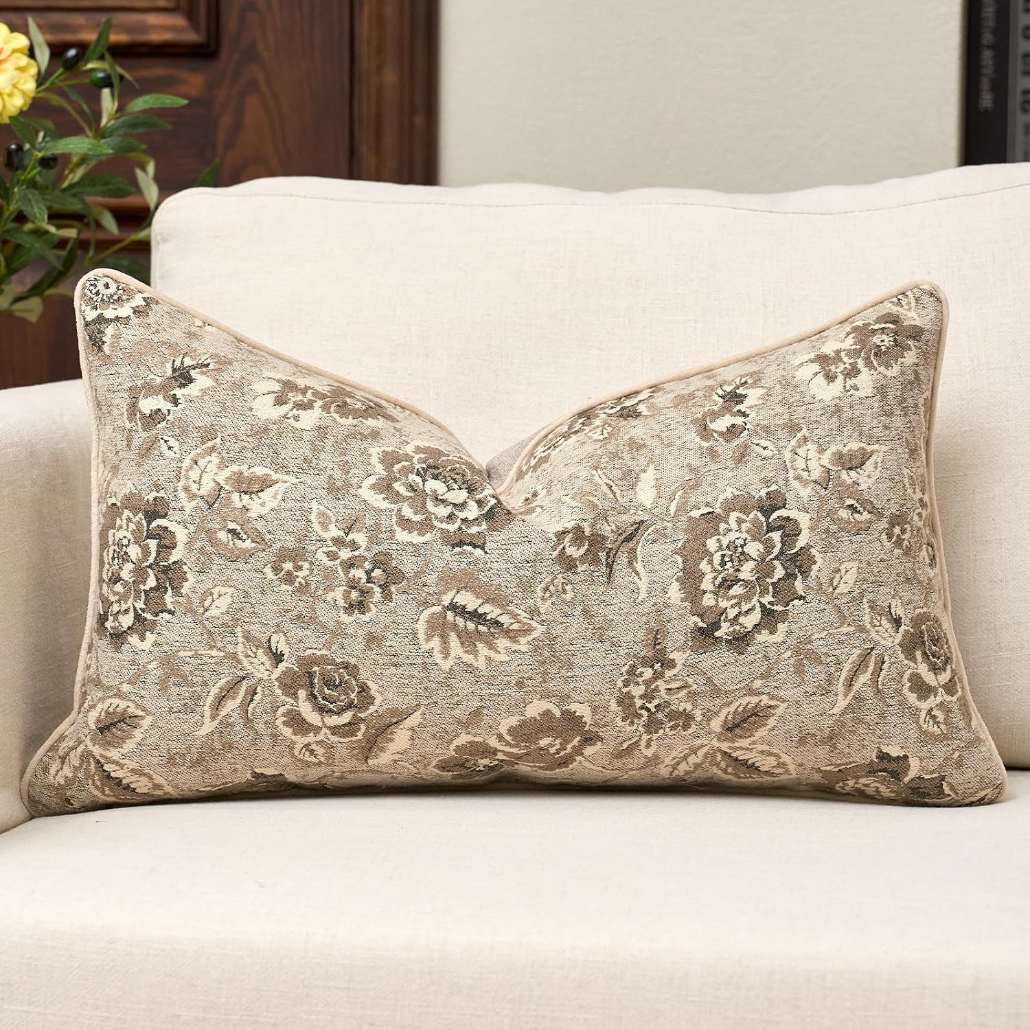 14x24 Pillow Cover Beige Vintage Floral Fall Decorative Lumbar Pillow Cover | Amazon (US)