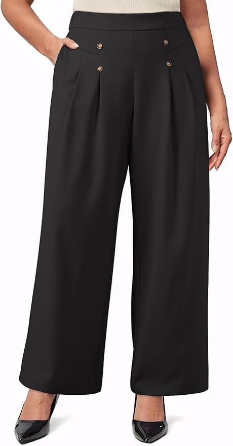 Eytino Womens Plus Size Wide Leg Dress Pants High Waisted Pleated Business Casual Trouser Office ... | Amazon (US)
