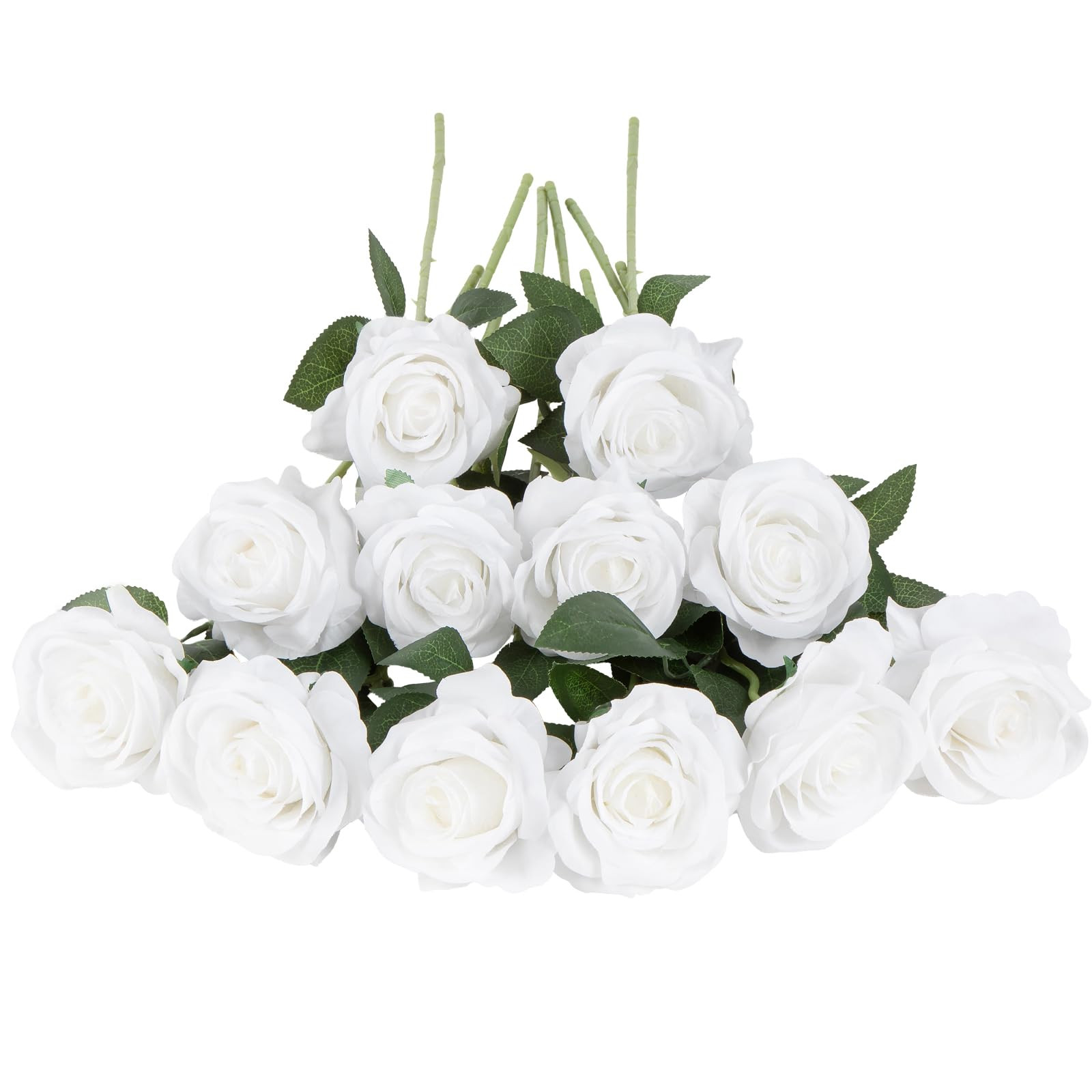 Laelfe 12 PCS Artificial Flowers Pure White Roses Fake Silk Flowers Long Stem Artificial Roses fo... | Amazon (US)