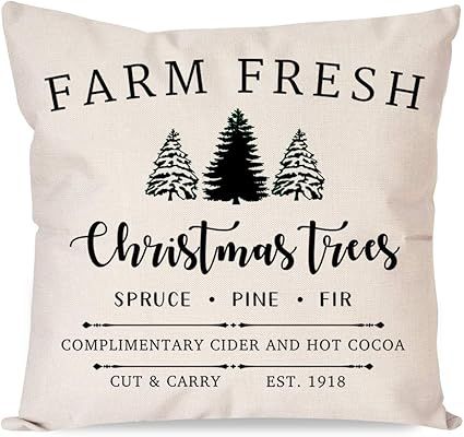 PANDICORN Farmhouse Christmas Pillows Covers for Home Décor, Farm Fresh Black Christmas Trees Th... | Amazon (US)