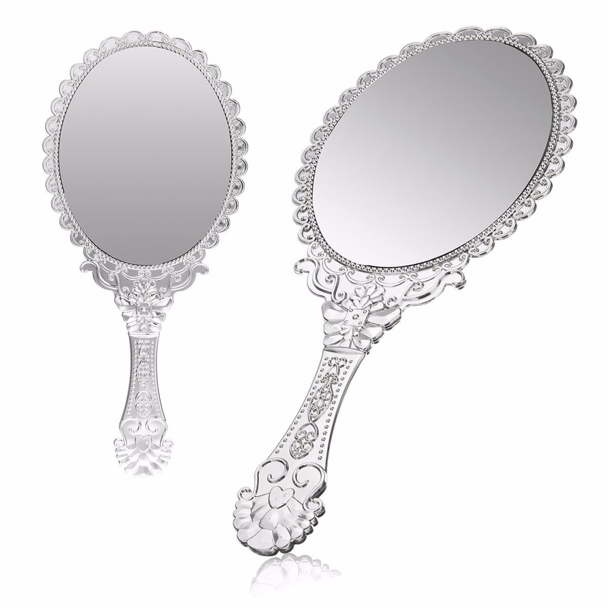 Vintage Repousse Silver Oval Makeup Floral Mirror Hand Held Cosmetic Mirrors | Newchic
