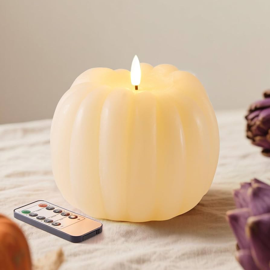 Fall Decorations for Home, Flickering Flameless Wax Pumpkin LED Candle with Timer Remote Control,... | Amazon (US)