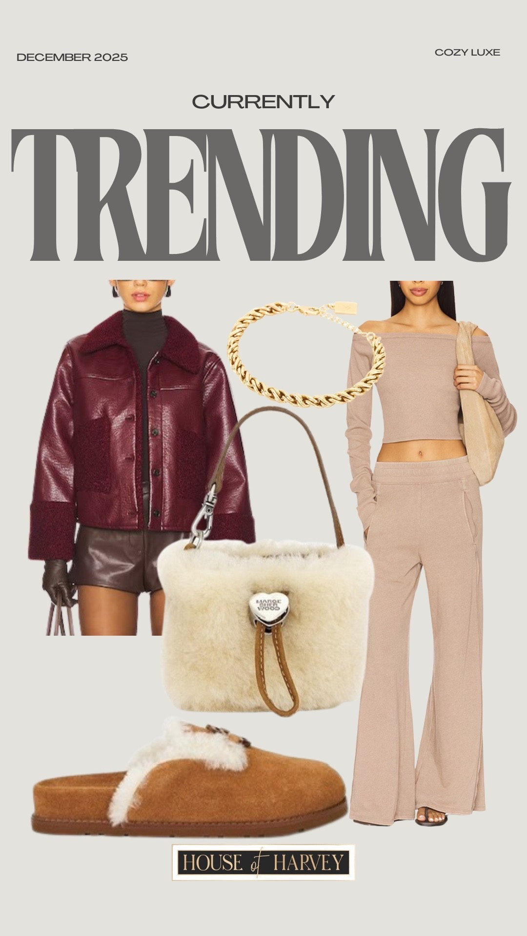 CURRENTLY TRENDING—this week it’s all about cozy luxe for the season! I found the best pieces that embody this style vibe. This two piece set, burgundy leather jacket, Sherpa lined mules, Sherpa handbag and a gold bracelet. All items linked ⬆️

#ltkcreator #ltkfinds #ltkwatchnow #ltkstyletip #revolve #revolvefinds #twopieceset #jacket #sherpa #sherpashoes #handbag 

#LTKootd #LTKFindsUnder100 #LTKSeasonal