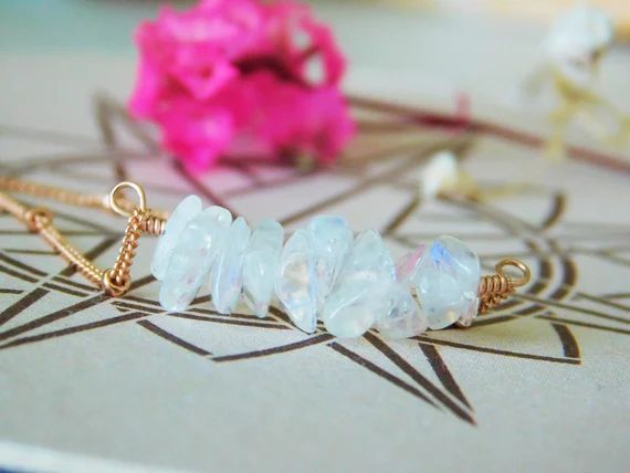 Rainbow Moonstone Rose Gold Necklace,June Birthstone Choker, Rose Gold Necklace, Bridesmaid Gift, 14 | Etsy (US)