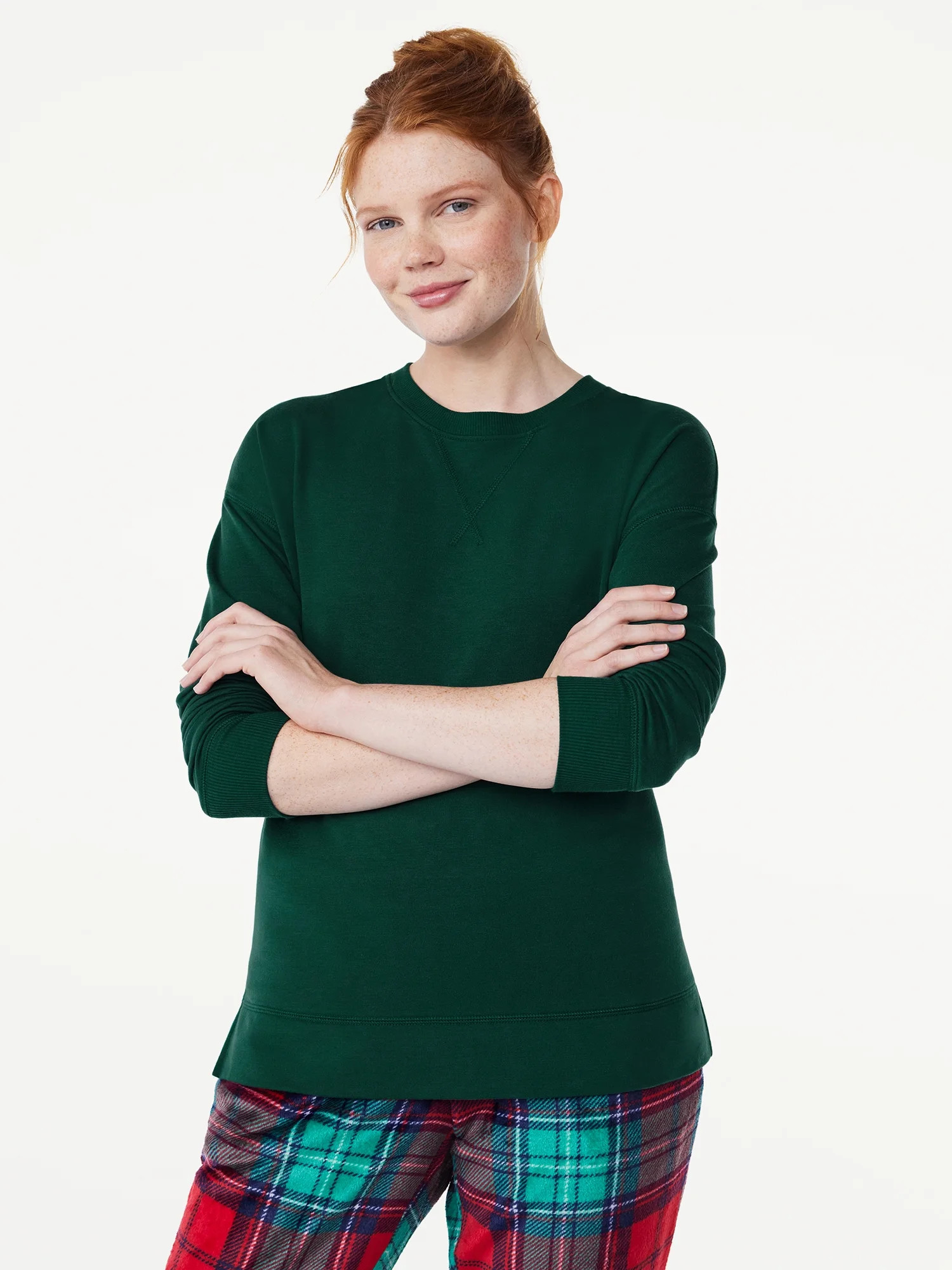 Joyspun Women's French Terry Sleep Top with Long Sleeves, Sizes XS to 3X | Walmart (US)