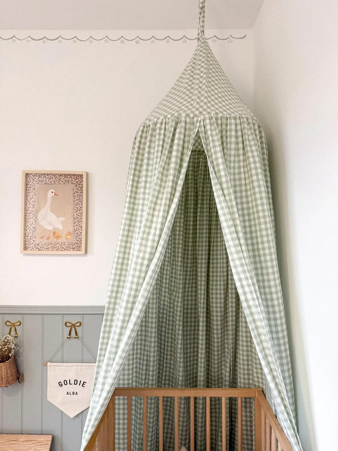 Gingham Bed Canopy: Cottage Sage Green Checkered Cotton Canopy - Playroom Decor - Etsy | Etsy (US)