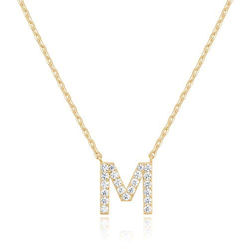 PAVOI Womens 14K Gold Plated – Yellow Gold Cubic Zirconia Initial Necklace | Amazon (US)