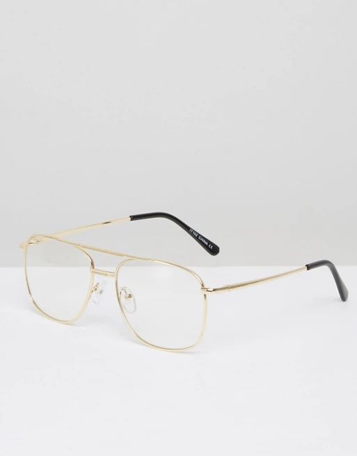 Reclaimed Vintage Inspired Aviator Clear Lens Glasses In Gold | ASOS UK