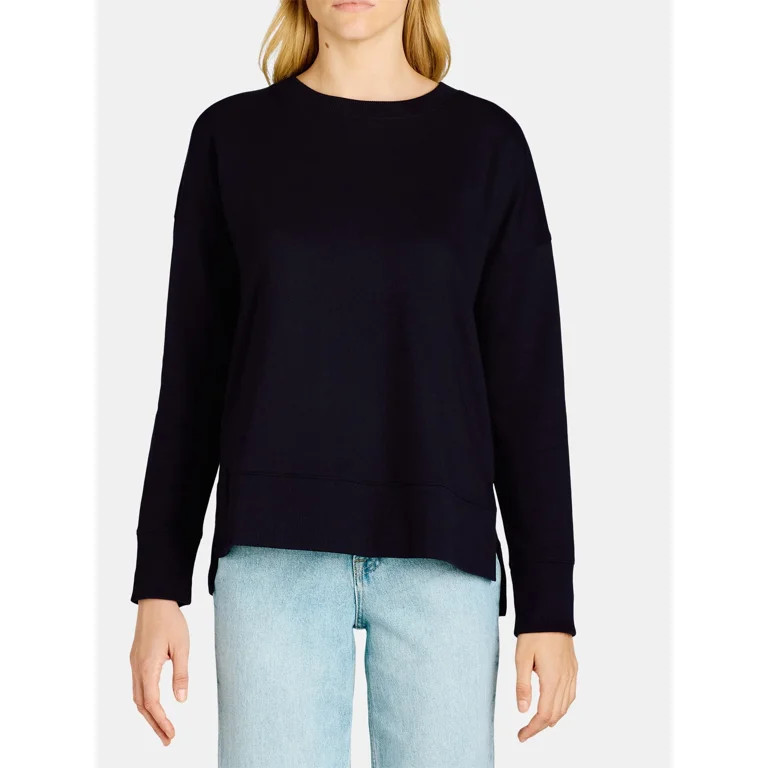 Time and Tru Women's Crewneck Sweatshirt with High-Low Hem, Sizes XS -4X - Walmart.com | Walmart (US)