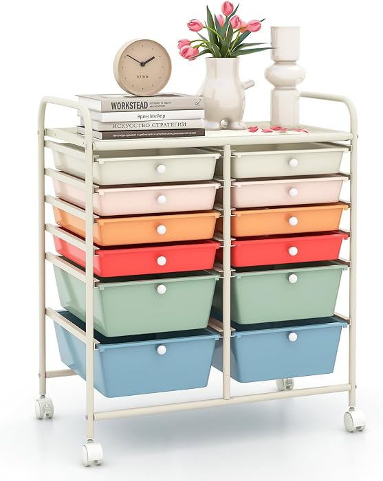 12 Drawer Rolling Storage Cart, Craft Cart Organizer on Wheels w/Metal Frame, Large Capacity & Sm... | Amazon (US)