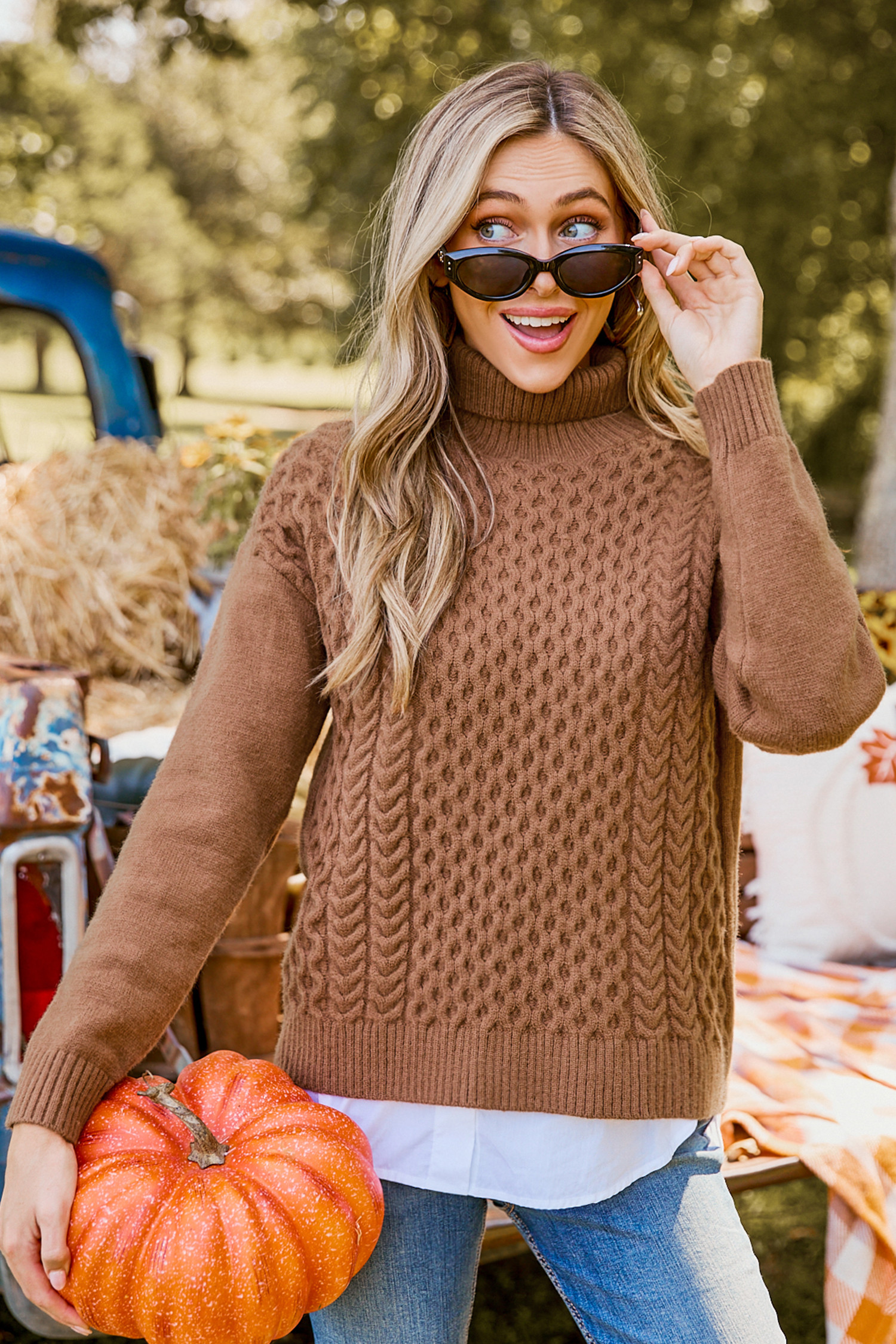 Brown Turtleneck Long Sleeve Sweater - S | Cupshe US