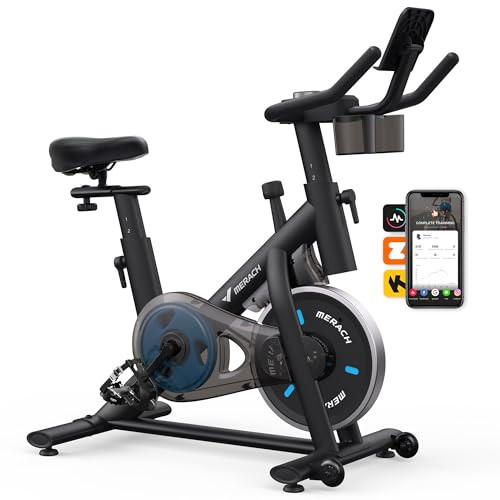 MERACH Exercise Bike, Brake Pad Stationary Bike with Exclusive App, Low Noise Indoor Cycling Bike with 300lbs Weight Capacity, Tablet Mount and Fitness Courses for Weight Loss | Amazon (US)