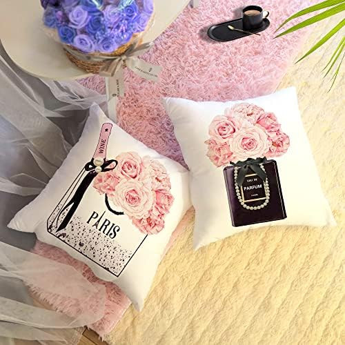 WINTAM Pink Flowers Throw Pillow Covers Fashion Perfume Handbag Decorative Pillow Covers Teen Gir... | Amazon (US)