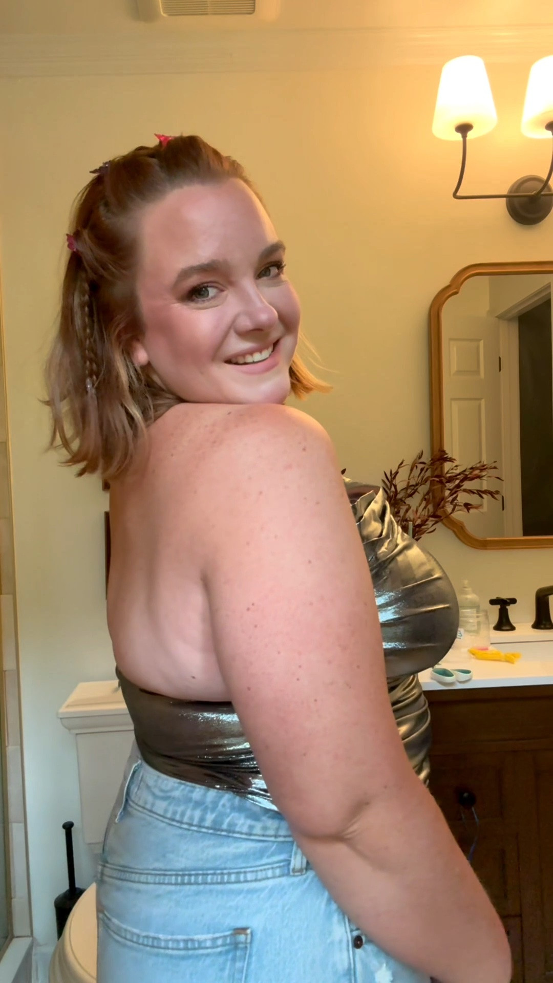 Outfit idea for the Hilary Duff Lucky Me Tour! 🦋💕🪩 a little bit Y2K, a little bit disco ball! My top is thrifted, but I found similar options. Jeans  wearing a size 33 and typically a US 16.

#LTKMidsize #LTKPlusSize