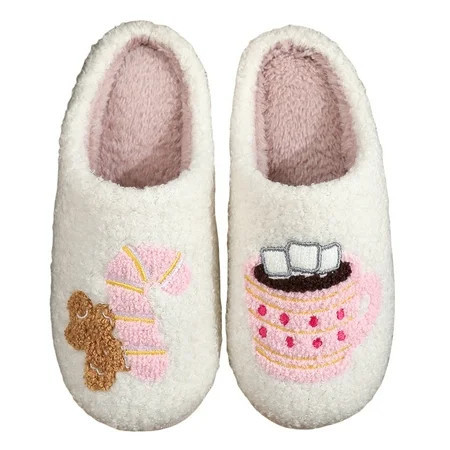 HUISZJ Gingerbread Man Candy Christmas Slippers - Non-Slip Home Plush Winter Shoes - Closed Toe Warm Gingerbread Slipper for Winter Autumn (42-43) | Walmart (US)